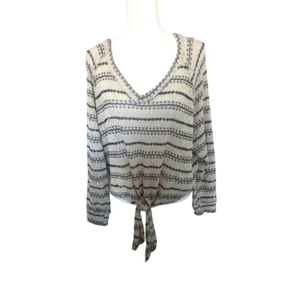Altar'd State Sweaters - Altar'd State Pullover Small White Black Striped Knit V Neck Tie Front Sweater